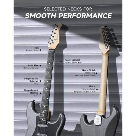 Donner DST-80 ST Elektro Gitar Seti (Matton Black)<br>Fotoğraf: 5/6