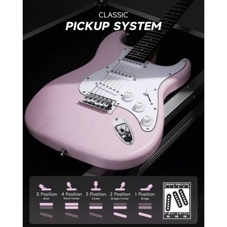 Donner DST-80 ST Elektro Gitar Seti (Pembe)<br>Fotoğraf: 2/8