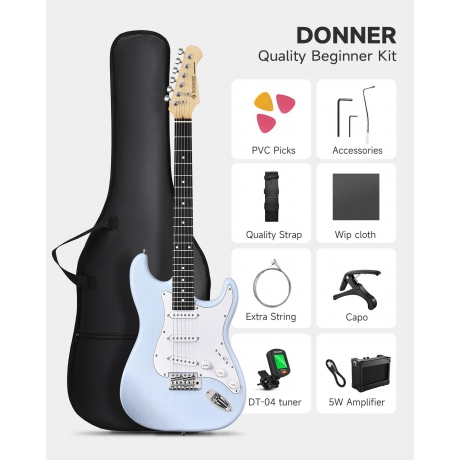 Donner DST-80 ST Elektro Gitar Seti (Sonic Blue)<br>Fotoğraf: 8/8