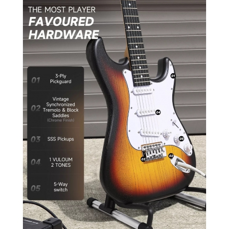 Donner DST-80 ST Elektro Gitar Seti (Sunburst)<br>Fotoğraf: 3/7