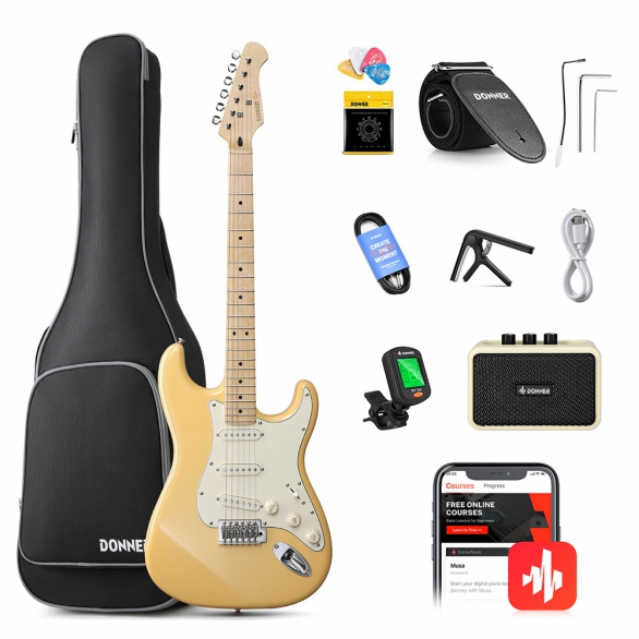 Donner DST Seeker Deluxe Amfili Elektro Gitar Seti (Vintage Yellow), Fotoğraf: 1/3