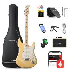 Donner DST Seeker Deluxe Amfili Elektro Gitar Seti (Vintage Yellow)
