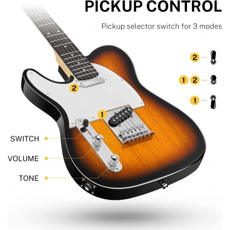 Donner DTC-100SL Telecaster Solak Elektro Gitar Paketi (Sunburst)<br>Fotoğraf: 3/6