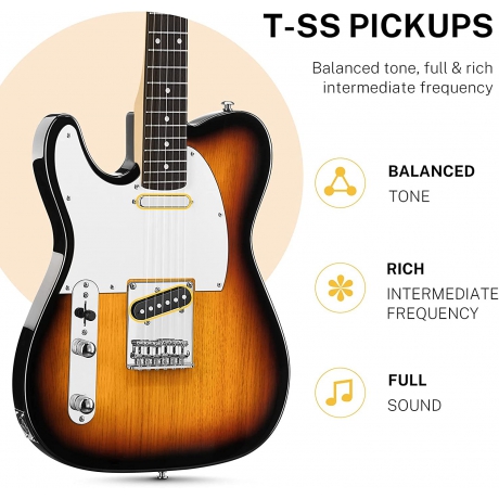 Donner DTC-100SL Telecaster Solak Elektro Gitar Paketi (Sunburst)<br>Fotoğraf: 2/6