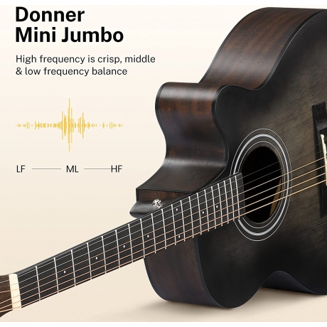 Donner EC2077 Mini Jumbo Cutaway Akustik Gitar Paketi (Transparent Black)<br>Fotoğraf: 3/5
