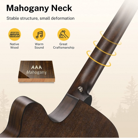 Donner EC2077 Mini Jumbo Cutaway Akustik Gitar Paketi (Transparent Black)<br>Fotoğraf: 4/5