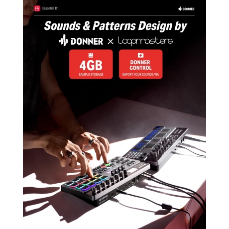Donner Essential D1 Performance Beat Machine, Step Sequencer& Finger Drum Machine<br>Fotoğraf: 5/6