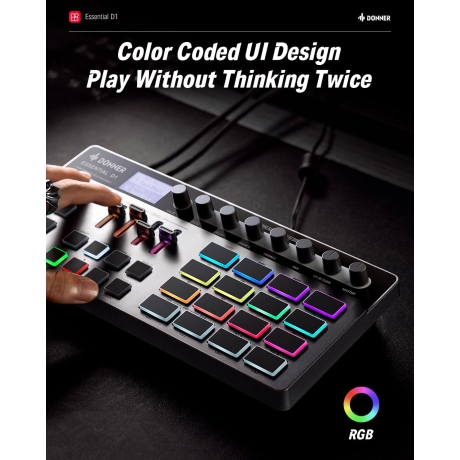 Donner Essential D1 Performance Beat Machine, Step Sequencer& Finger Drum Machine<br>Fotoğraf: 3/6