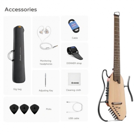 Donner Hush-I Pro Elektro Akustik Gitar (Natural Ladin)<br>Fotoğraf: 2/8