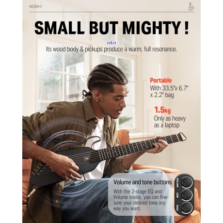 Donner HUSH-I Silent Gitar (Siyah)<br>Fotoğraf: 4/7