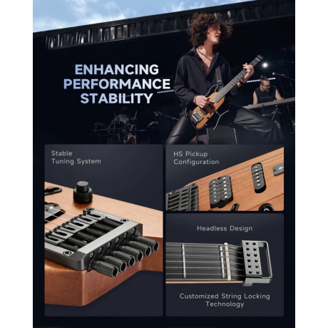 Donner HUSH-X Headless Traveller Elektro Gitar Seti (Sunburst)<br>Fotoğraf: 8/10