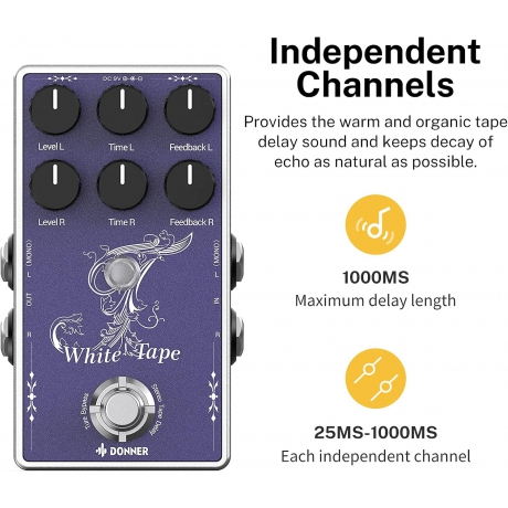 Donner Versatility Delay Pedal Time Effect Pedalı (Synthesizer/Gitar/Drum Machine Uyumlu)<br>Fotoğraf: 2/6