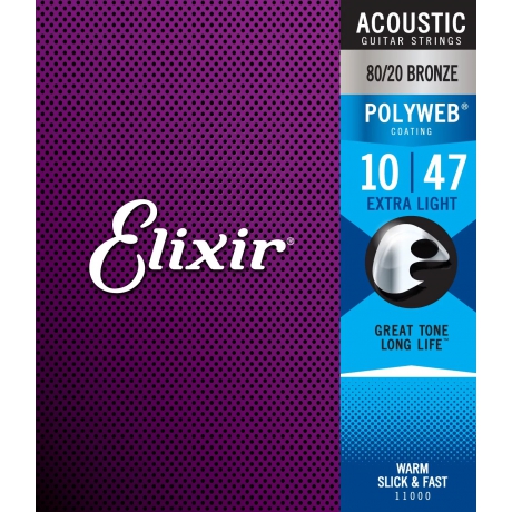 Elixir 11000 Polyweb Bronze Extra Light Akustik Gitar Teli (.010-.047)<br>Fotoğraf: 1/3