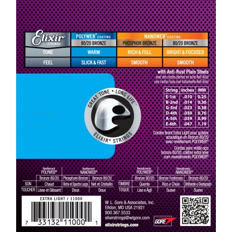 Elixir 11000 Polyweb Bronze Extra Light Akustik Gitar Teli (.010-.047)<br>Fotoğraf: 3/3