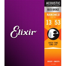 Elixir 11182 80/20 Bronze HD Light Akustik Gitar Teli (13-53)