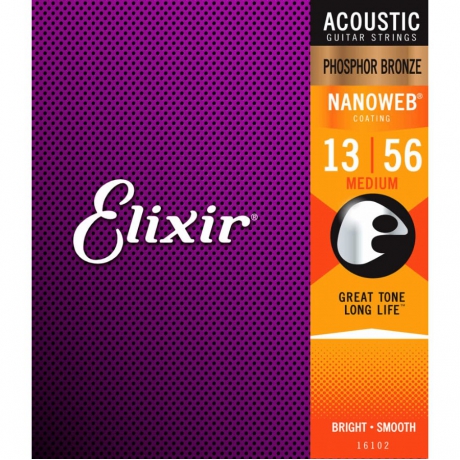 Elixir 16102 Nanoweb Phosphor Bronze Akustik Gitar Teli (13-56)<br>Fotoğraf: 1/1