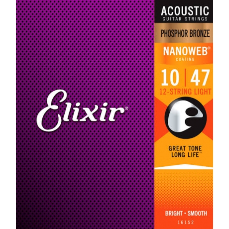 Elixir 16152 Phosphor Bronze Nanoweb 12 Telli Akustik Gitar Teli (10-47)<br>Fotoğraf: 1/1