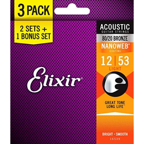 Elixir 16539 Nanoweb Bronze 3'lü Akustik Gitar Teli (12-53)<br>Fotoğraf: 1/2