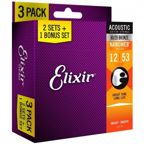 Elixir 16539 Nanoweb Bronze 3'lü Akustik Gitar Teli (12-53)<br>Fotoğraf: 2/2