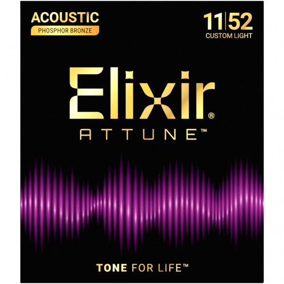 Elixir Attune Phosphor Bronze Custom Light Akustik Gitar Teli (11-52), Fotoğraf: 1/3