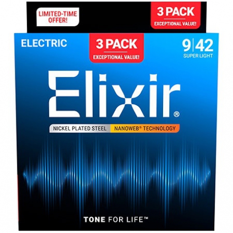 Elixir Nanoweb 3’lü Paket Elektro Gitar Teli (09-42)<br>Fotoğraf: 1/1