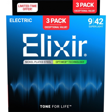 Elixir Optiweb Electric 3’lü Paket Elektro Gitar Teli (09-42)<br>Fotoğraf: 1/1