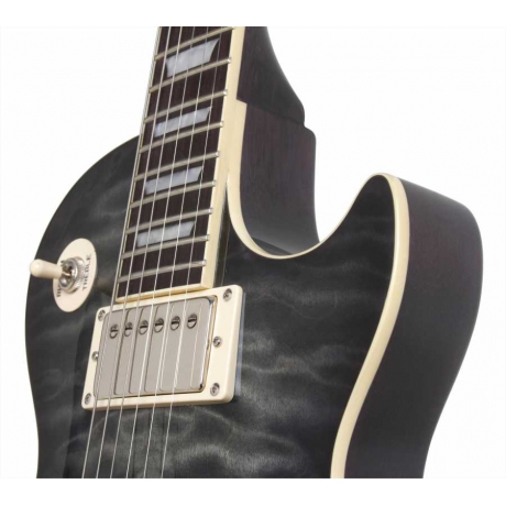 Epiphone Les Paul Standart Florentine Pro Elektro Gitar (Translucent Black)<br>Fotoğraf: 3/4