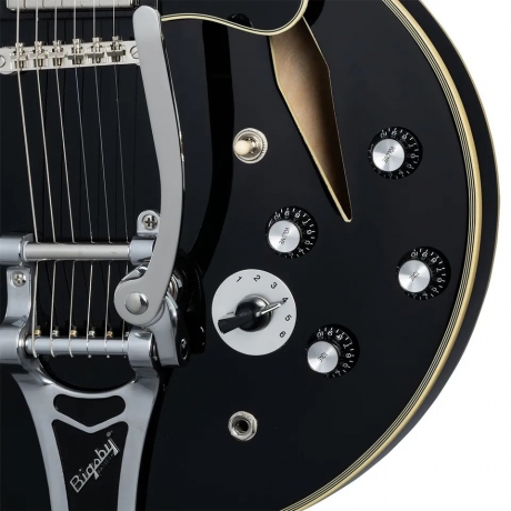Epiphone Shinichi Ubukata ES-355 Custom Bigsby Semi-hollowbody Elektro Gitar (Ebony)<br>Fotoğraf: 3/4