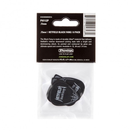 Jim Dunlop Black Fang James Hetfield 6'lı Paket Pena (0.73mm)<br>Fotoğraf: 2/2