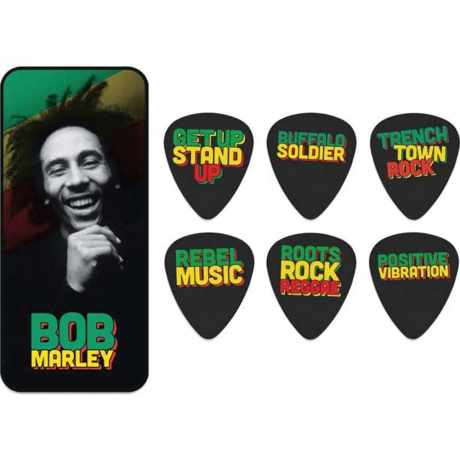 Jim Dunlop BOBPT07M Medium Tin Picks with Bob Marley Quote 6'lı Kutu Pena (Medium)<br>Fotoğraf: 1/1