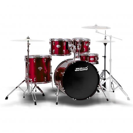 Jinbao 1910A 5 Parça Akustik Davul Seti (Aksam ve Ziller Dahil - Kırmızı)<br>Fotoğraf: 1/1