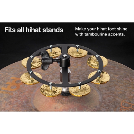Meinl HTHH1B-BK Hihat 1 Row Hammered Brass Jingles Tamburin (Siyah)<br>Fotoğraf: 2/7