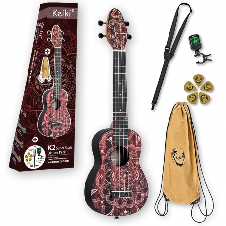Ortega K2SS-RKC Keiki Super Scale Soprano Ukulele Seti (Red Kaleidoscope)<br>Fotoğraf: 1/3