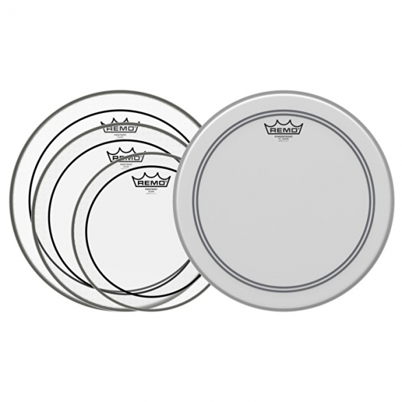 Remo ProPack 10/12/14 Pinstripe Şeffaf + 14" Powerstroke P3 Kumlu Deri Seti, Fotoğraf: 1/1