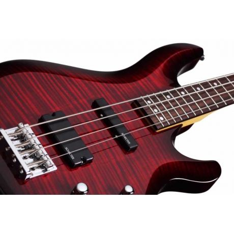 Schecter C-4 Deluxe Bas Gitar (Crimson Red Burst)<br>Fotoğraf: 3/4