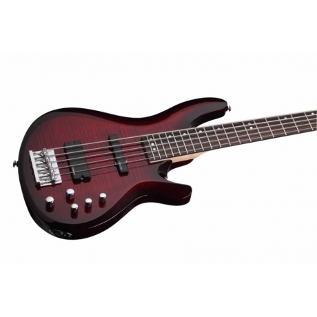 Schecter C-5 Deluxe Bas Gitar (Crimson Red Burst)<br>Fotoğraf: 3/4