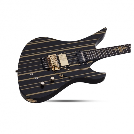 Schecter Synyster Custom FR Elektro Gitar (Gloss Black & Gold Stripes)<br>Fotoğraf: 6/7