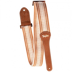 Taylor Academy Jakarlı Pamuk 2" Gitar Askısı (Beyaz/Kahverengi)