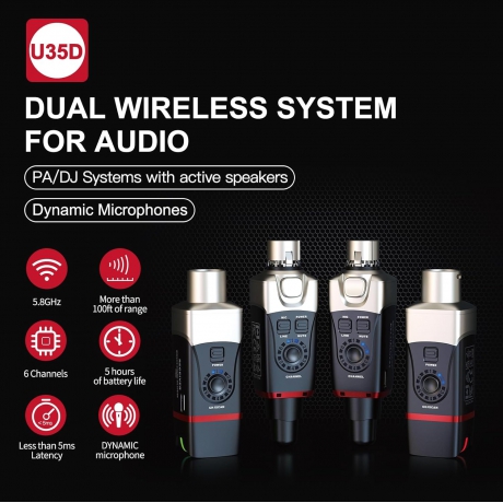 Xvive XV-U35D Kablosuz Mikrofon Sistemi - Çift Mikrofon için Set<br>Fotoğraf: 2/7