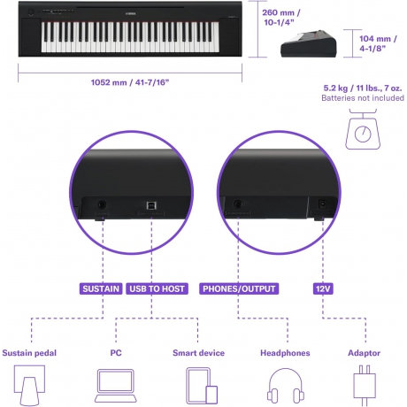 Yamaha Piaggero NP-15 61-Tuşlu Eğitim Klavyesi (Beyaz)<br>Fotoğraf: 8/8